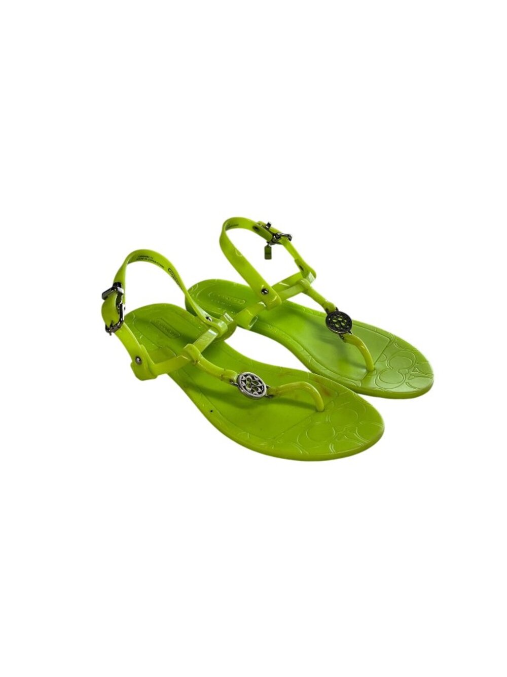 Coach Pansy Neon Green Jelly Sandals - Womens Size 5B - Adjustable Strap & Metal - Picture 2 of 4
